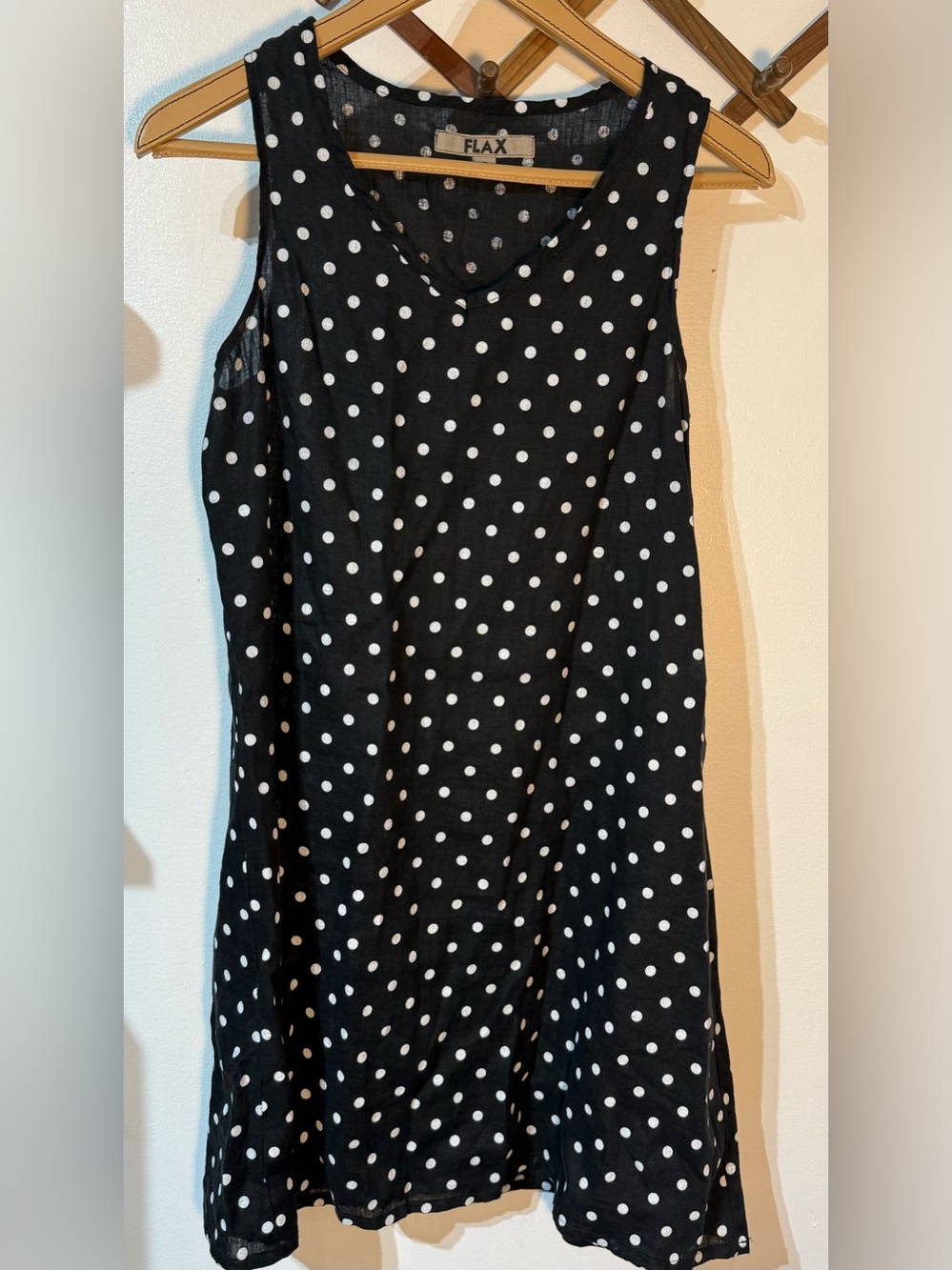 Flax Black & White Polka Dot Dress 100% linen size P(4-6)